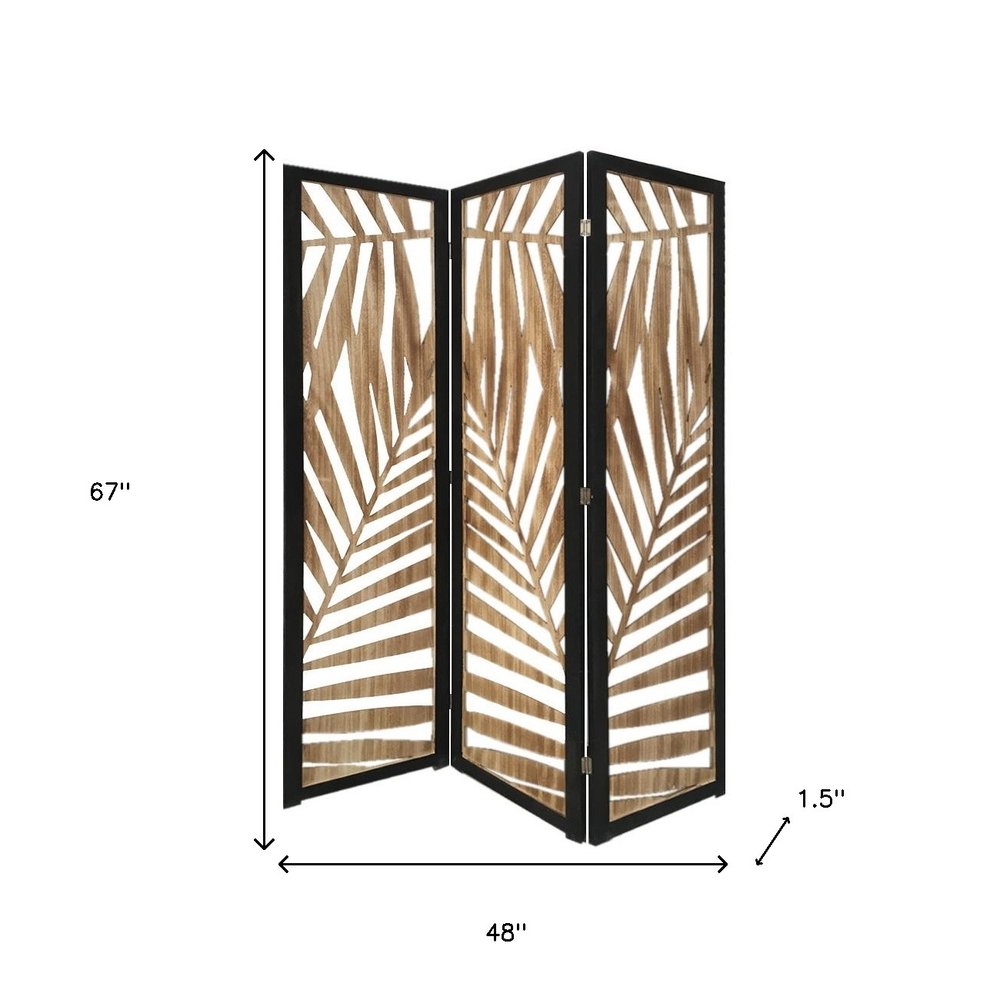 67" Brown Solid Wood Folding Three Panel Screen Room Divider