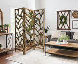 72" Brown Solid Wood Folding Three Panel Screen Room Divider