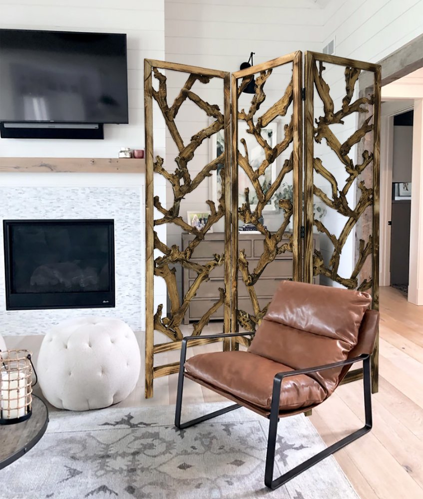 72" Brown Solid Wood Folding Three Panel Screen Room Divider