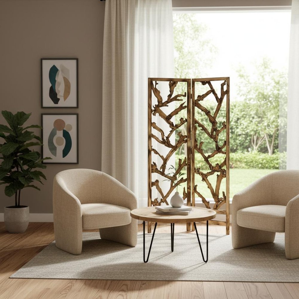 84" Brown Solid WoodFolding Four Panel Screen Room Divider