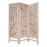 3 Panel Pink Room Divider With Cut Square Wood Design