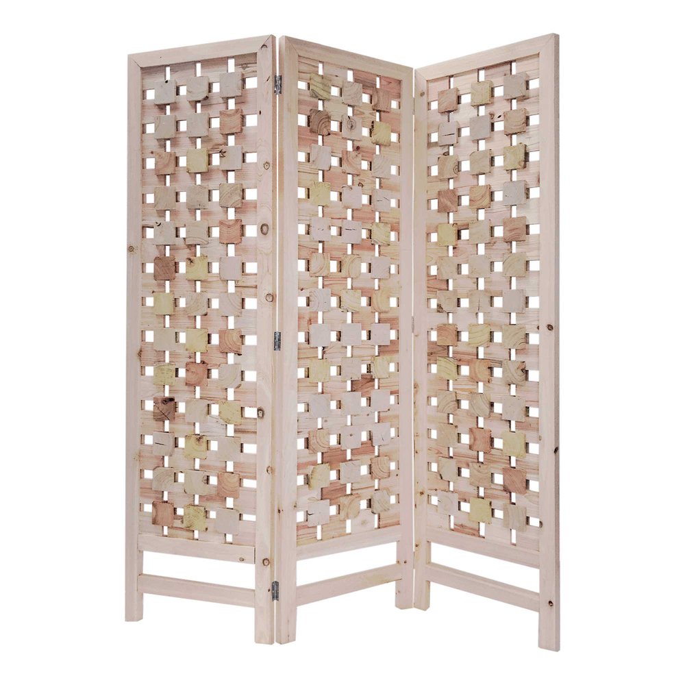 72" Pink Solid Wood Folding Three Panel Screen Room Divider