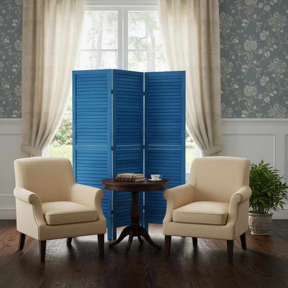 3 Panel Light Blue Shutter Screen Room Divider
