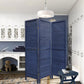 67" Dark Blue Solid Wood Folding Three Panel Screen Room Divider
