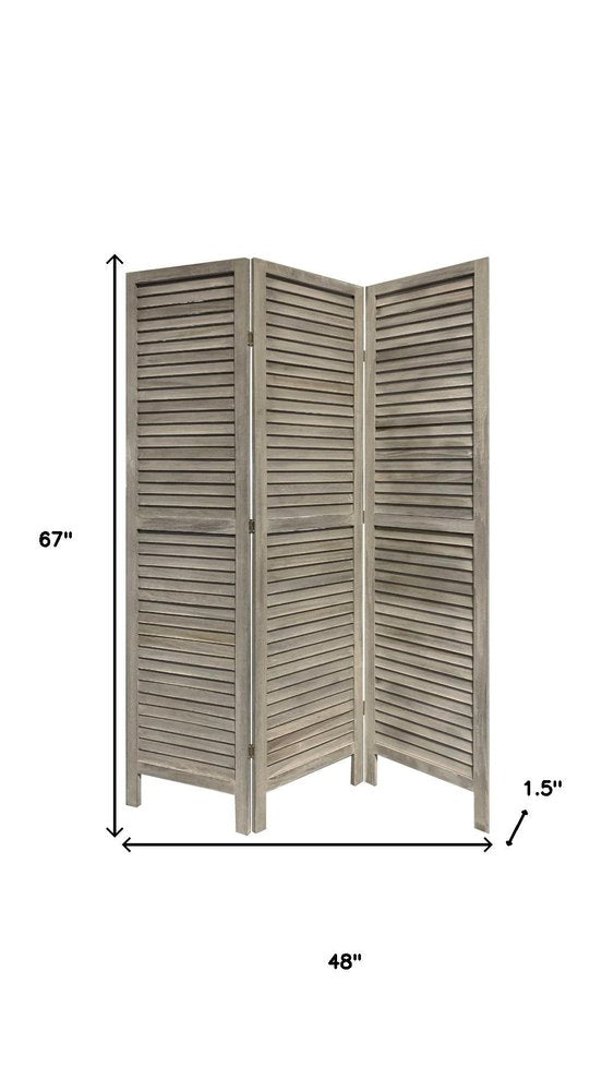 67" Gray Folding Three Panel Screen Room Divider