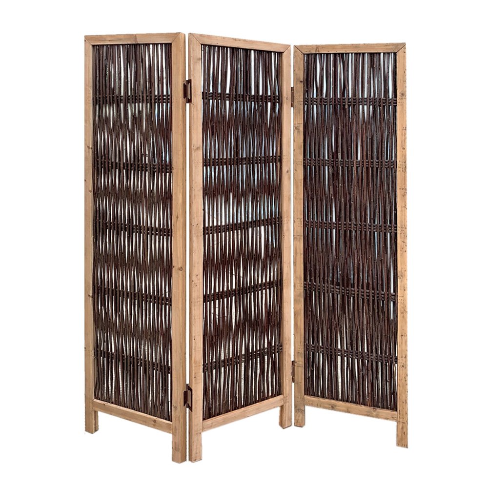 71" Brown Solid Wood Folding Three Panel Screen Room Divider