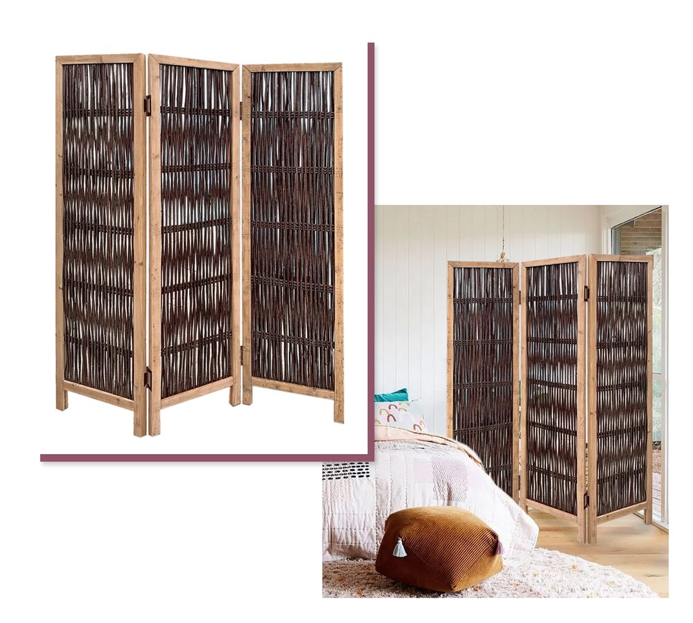 71" Brown Solid Wood Folding Three Panel Screen Room Divider