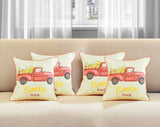 Set of Four 18" Orange Red And White Pumpkin Truck Fabric Throw Pillow Covers