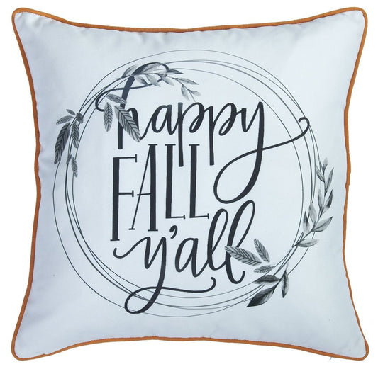 Set of Four 18" Black And White Happy Fall You All Text Fabric Throw Pillow Covers