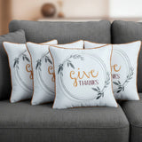 Set of Four 18" Orange and White Give Thanks Thanksgiving Fabric Throw Pillow Covers