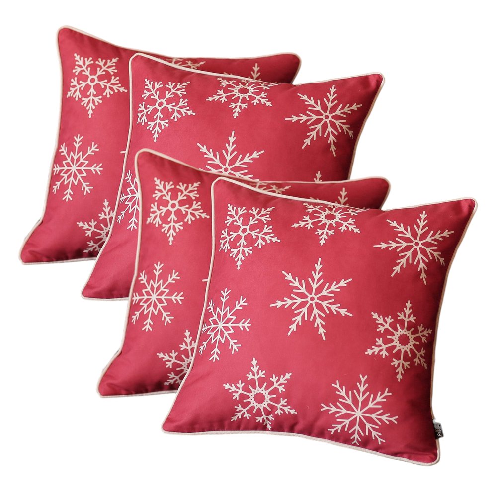 Set Of Four Red 18" Christmas Snowflakes Throw Pillow Covers