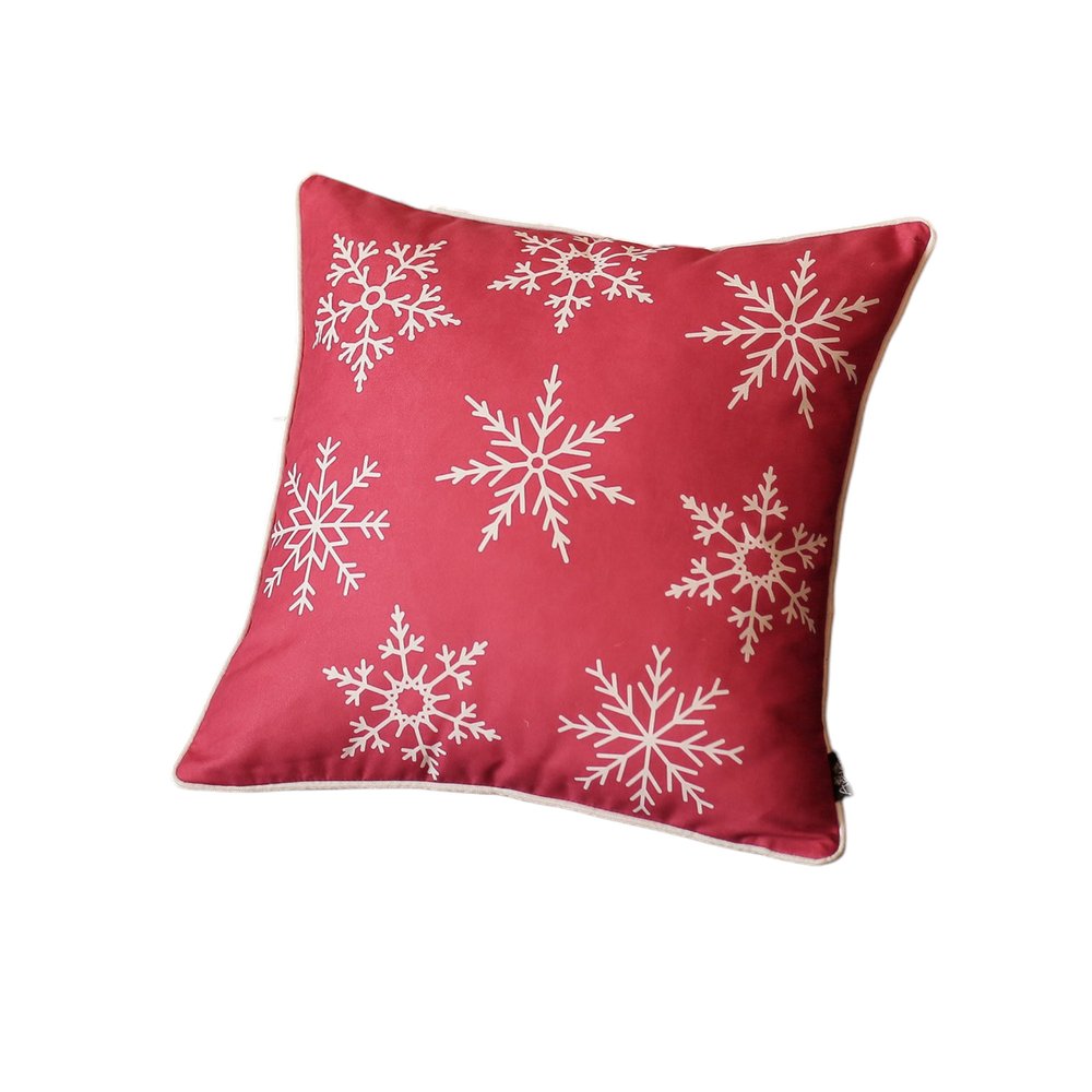 Set Of Four Red 18" Christmas Snowflakes Throw Pillow Covers