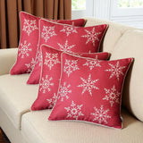 Set Of Four Red 18" Christmas Snowflakes Throw Pillow Covers