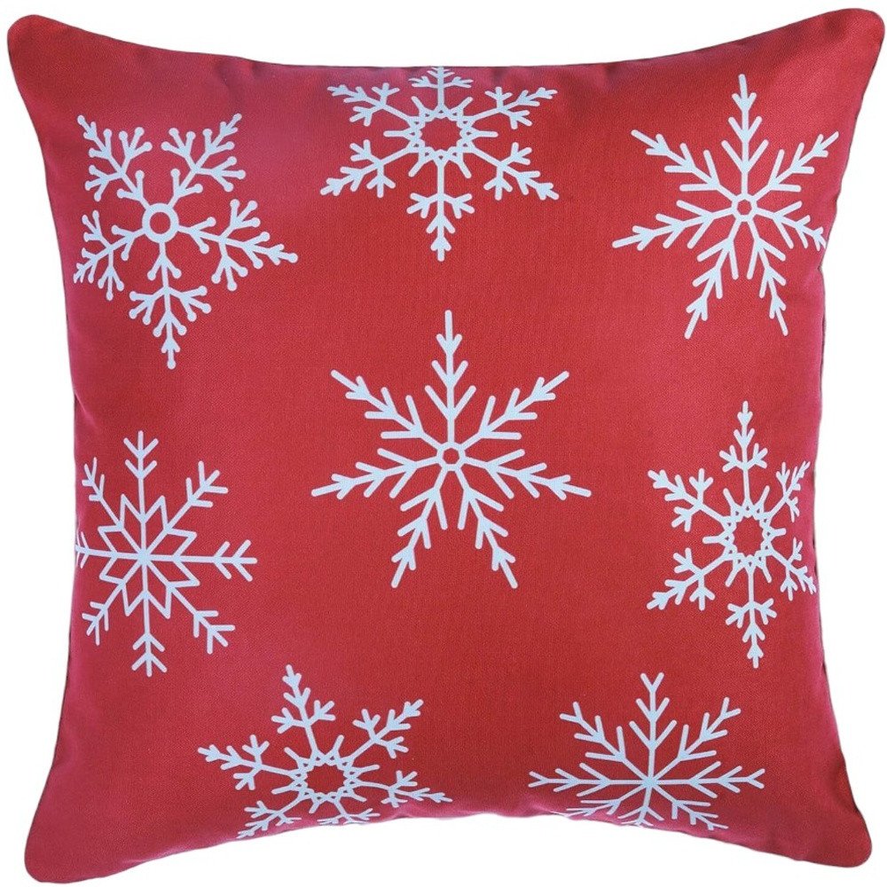 Set Of Four Red 18" Christmas Snowflakes Throw Pillow Covers