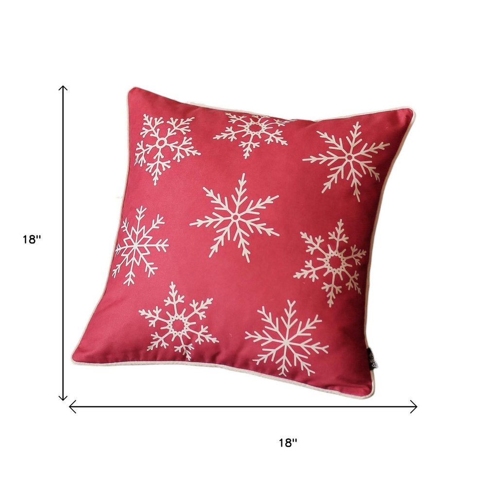 Set Of Four Red 18" Christmas Snowflakes Throw Pillow Covers