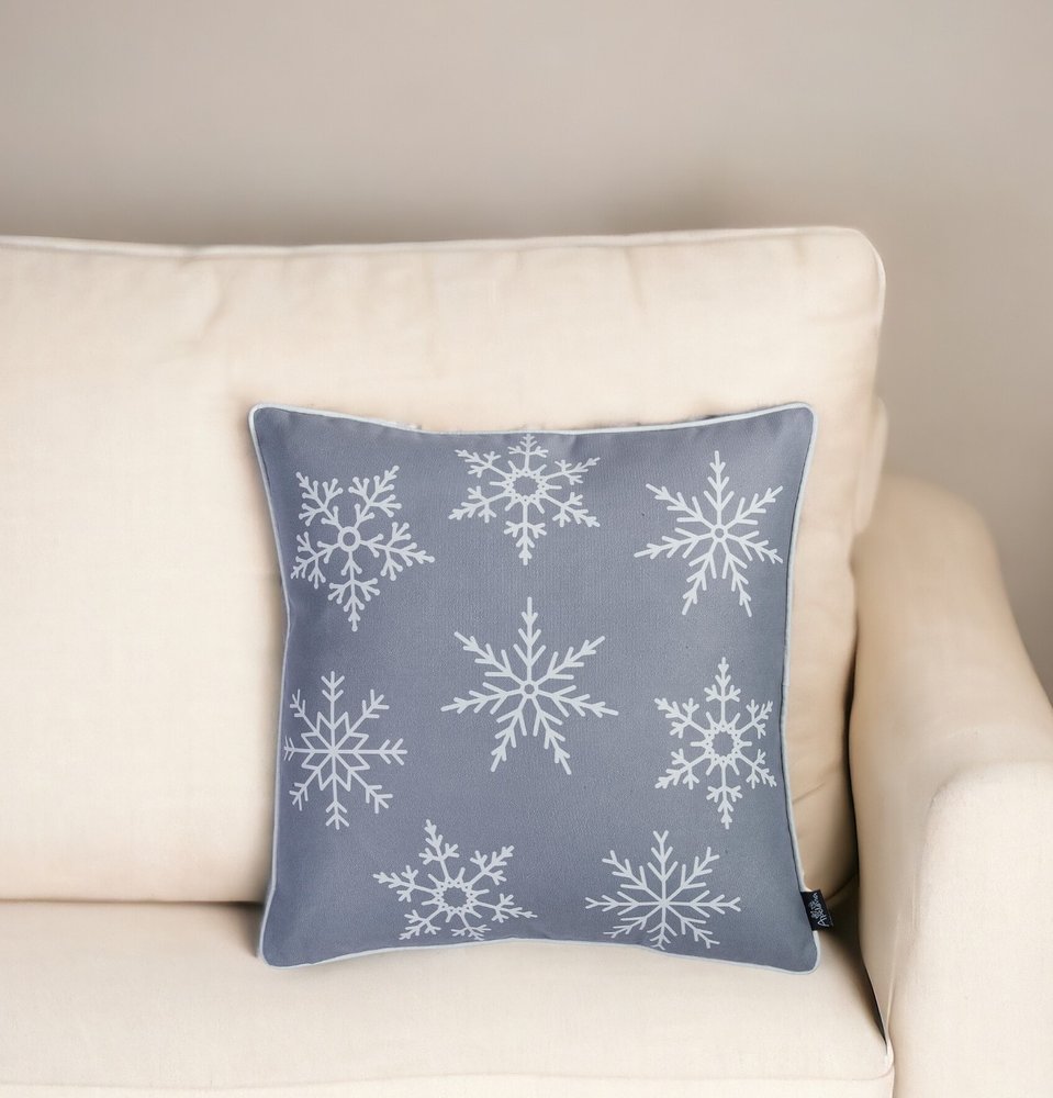 Set of Four 18" Gray Christmas Snowflakes Fabric Throw Pillow Covers
