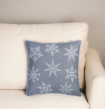 Set of Four 18" Gray Christmas Snowflakes Fabric Throw Pillow Covers