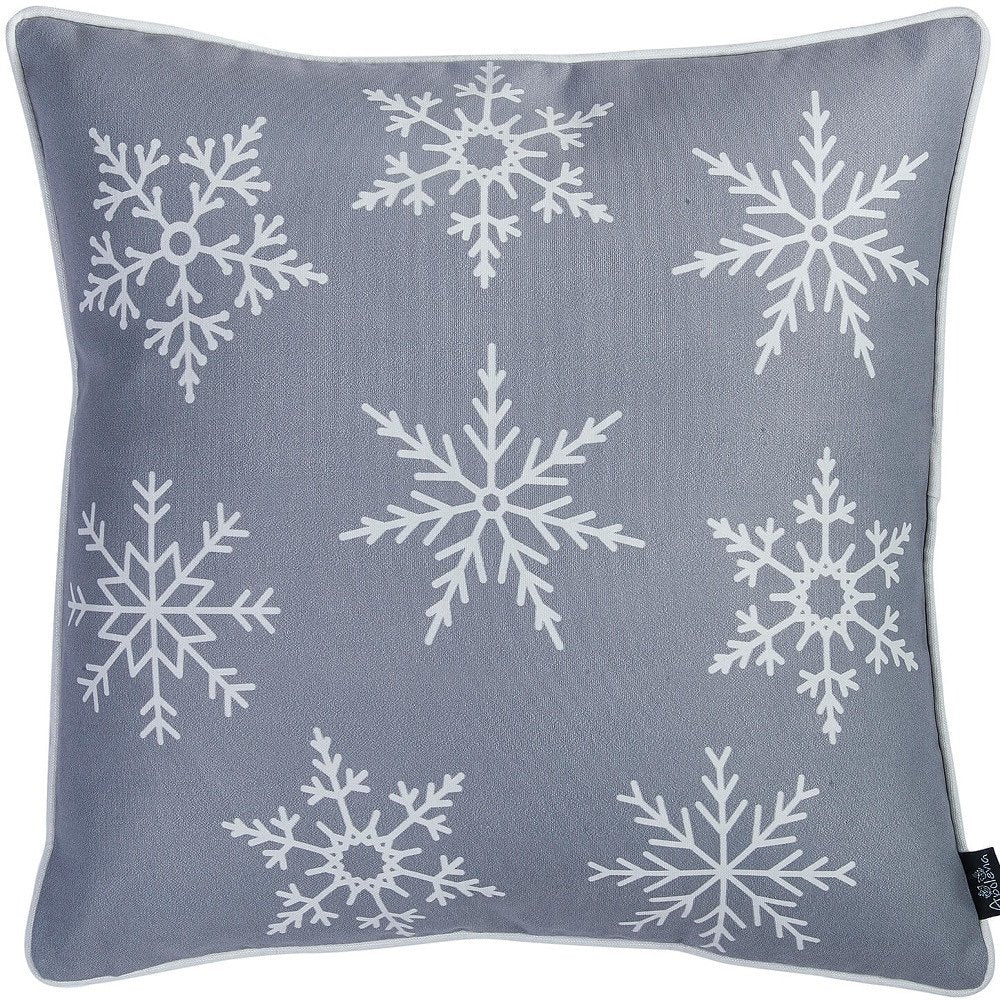 Set of Four 18" Gray Christmas Snowflakes Fabric Throw Pillow Covers