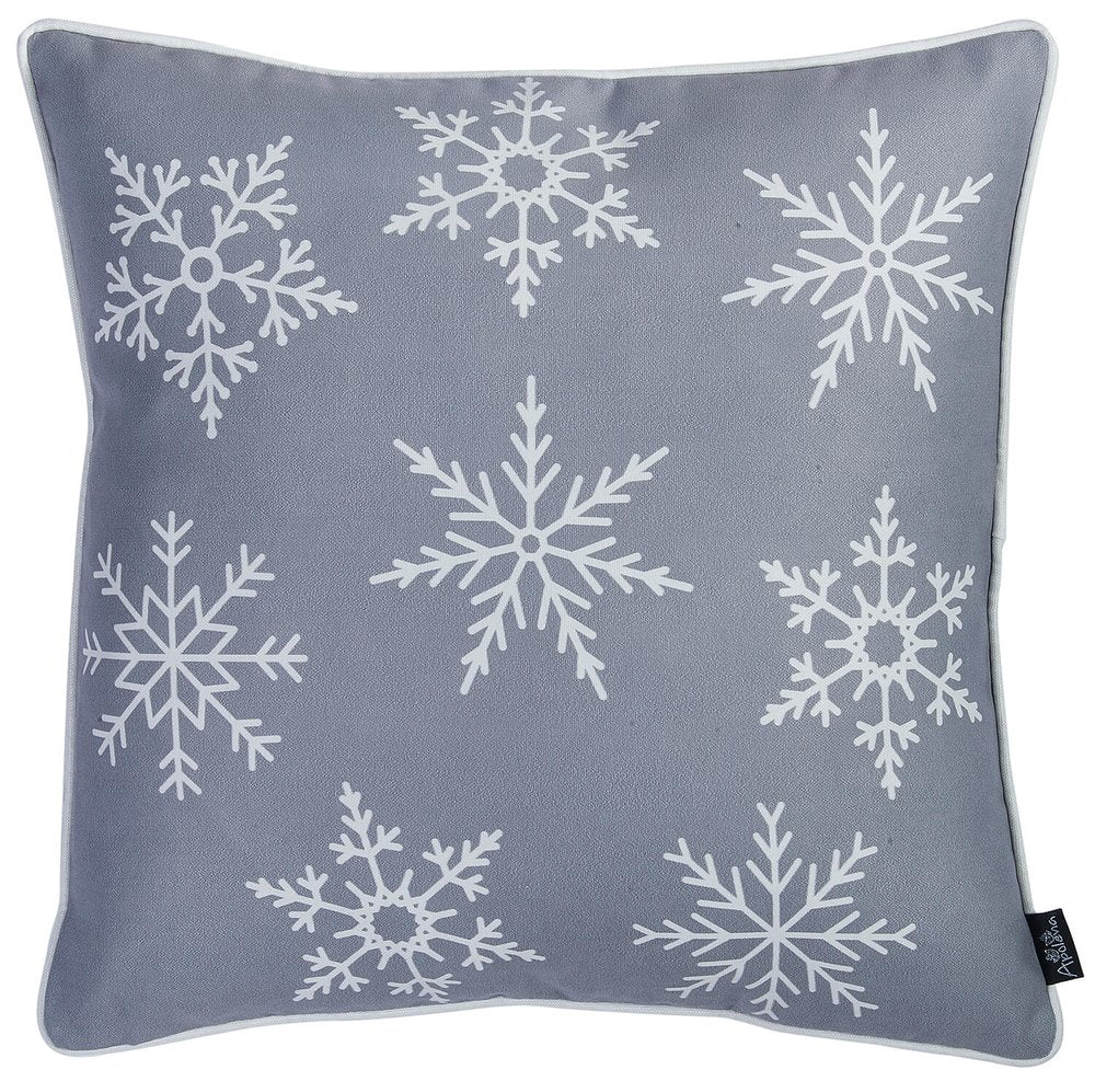 Set of Four 18" Gray Christmas Snowflakes Fabric Throw Pillow Covers
