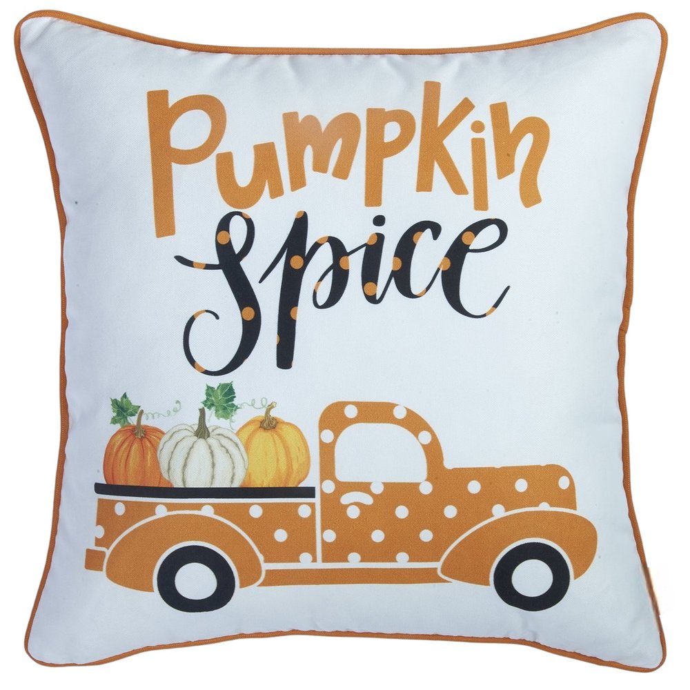 Set of Four 18" White Orange And Black Fabric Throw Pillow Covers