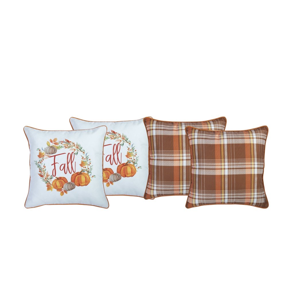 Set of Four 18" Brown Orange And White Fabric Throw Pillow Covers