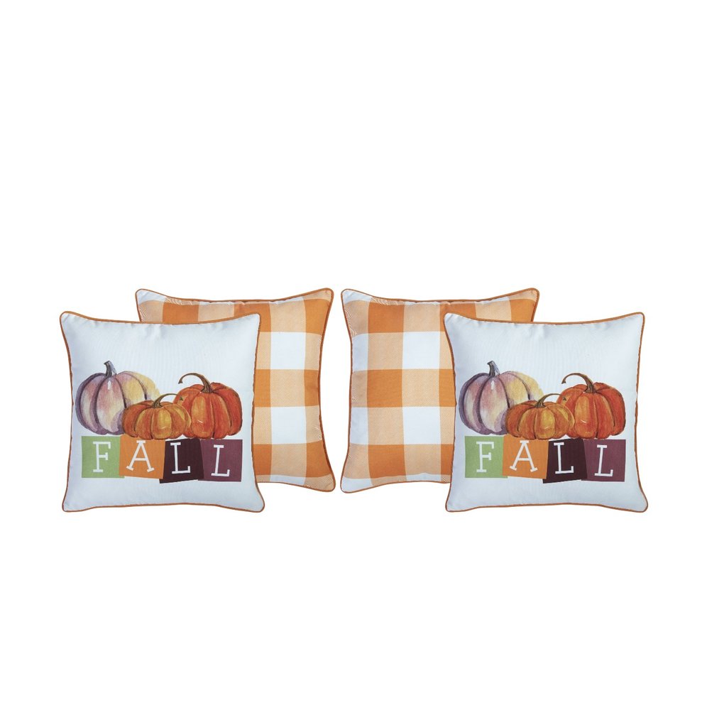 Set of Four 18" Orange And White Fabric Throw Pillow Covers