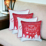 Set of Four 18" Red and White Fabrc Throw Pillow Covers