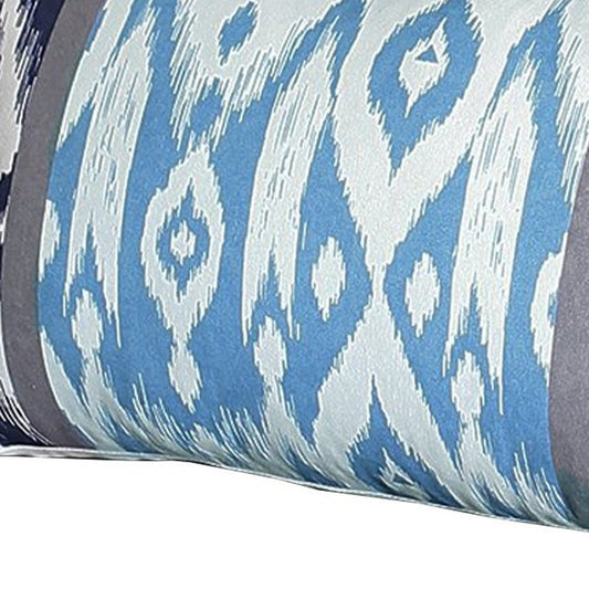 Set of Four 12" X 20" Blue And Gray Fabric Lumbar Throw Pillow Covers