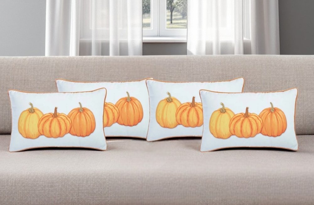 Set Of Four 20" Orange Pumpkin Trio Lumbar Throw Pillow Covers