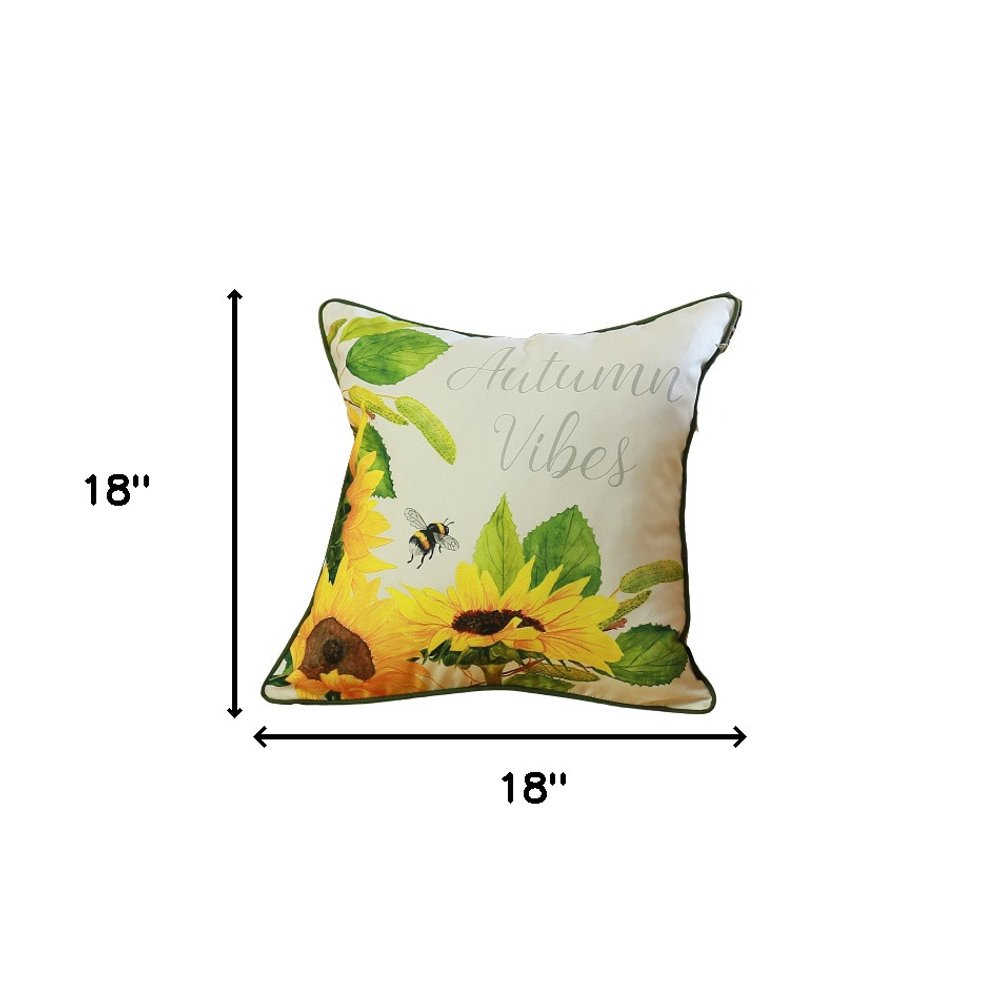 Set of Two 18" Green And White Fabric Throw Pillow Covers