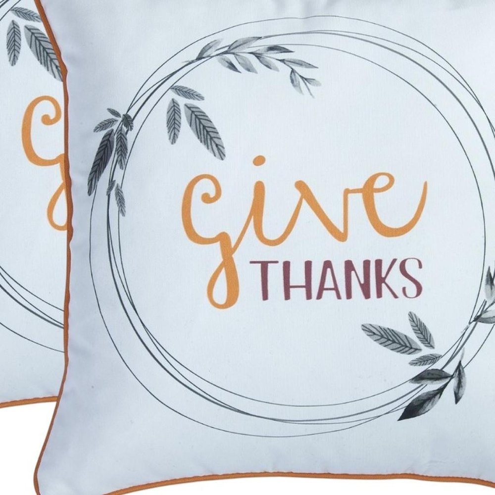 Set of Two Orange and White Give Thanks Throw Pillow Covers