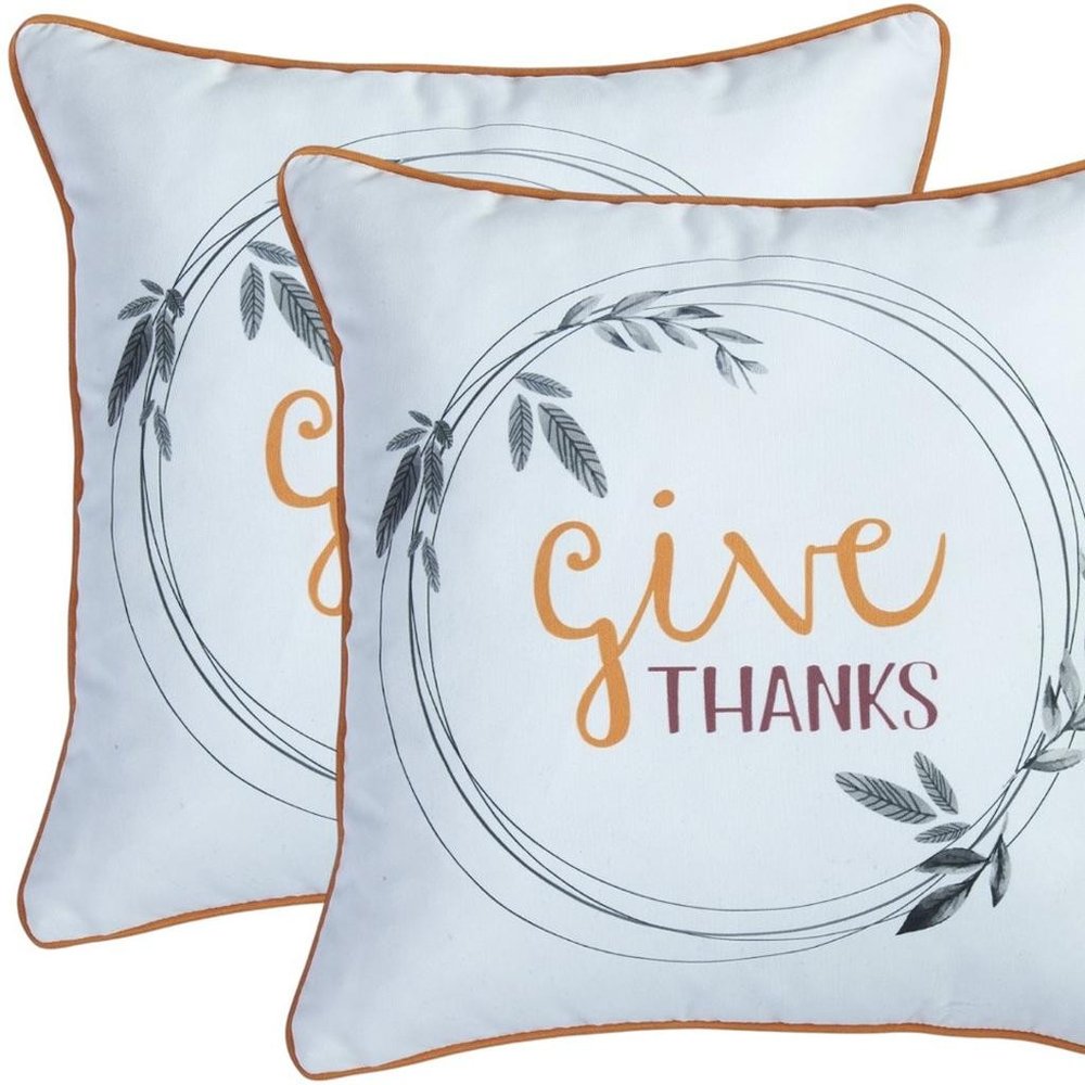 Set of Two Orange and White Give Thanks Throw Pillow Covers