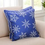 Set Of Two Blue 18" Holiday Snowflakes Throw Pillow Covers