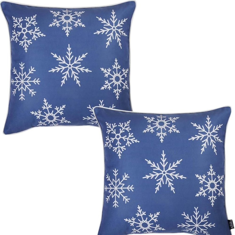 Set Of Two Blue 18" Holiday Snowflakes Throw Pillow Covers