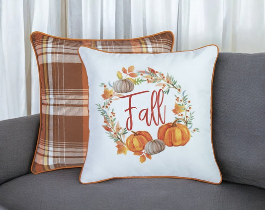 Set Of 2 18" Fall Thanksgiving Pumpkin Throw Pillow Cover