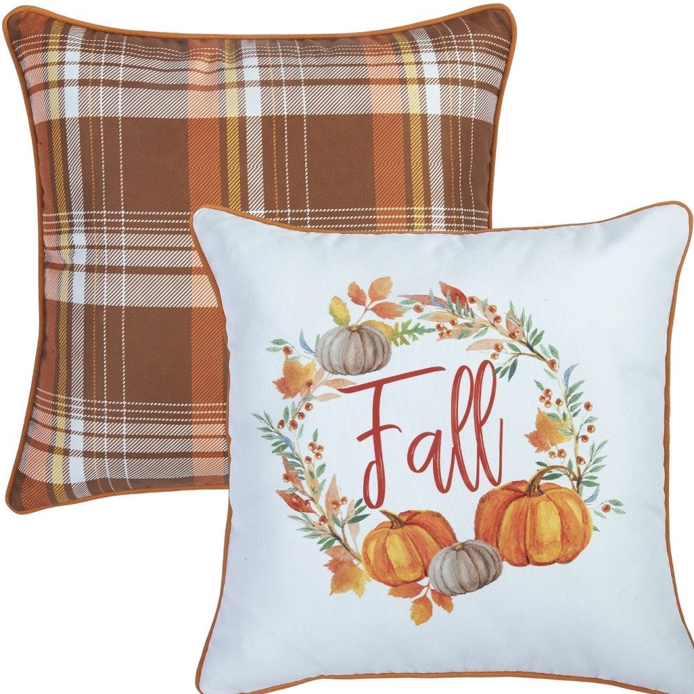 Set Of 2 18" Fall Thanksgiving Pumpkin Throw Pillow Cover
