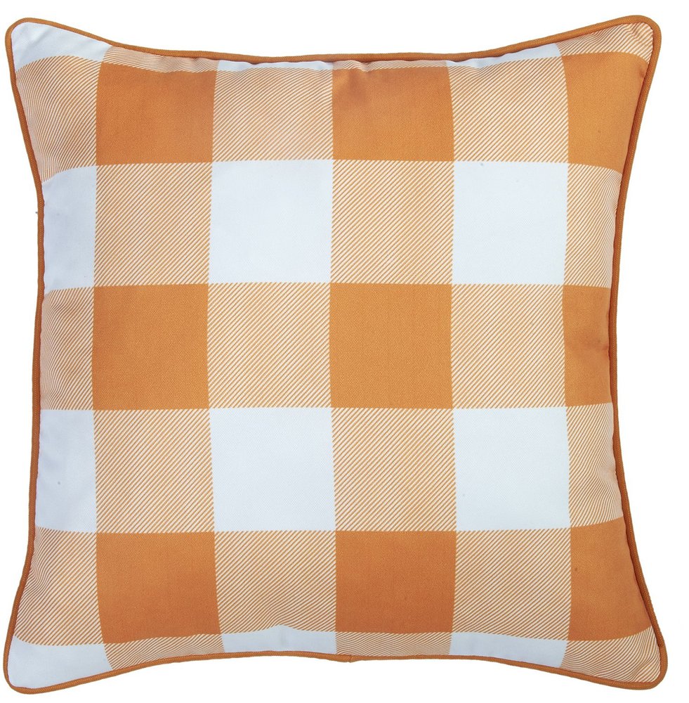 Set of Two 18" Orange And White Fall Plaid Fabric Throw Pillow Covers