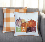 Set of Two 18" Orange And White Fall Plaid Fabric Throw Pillow Covers