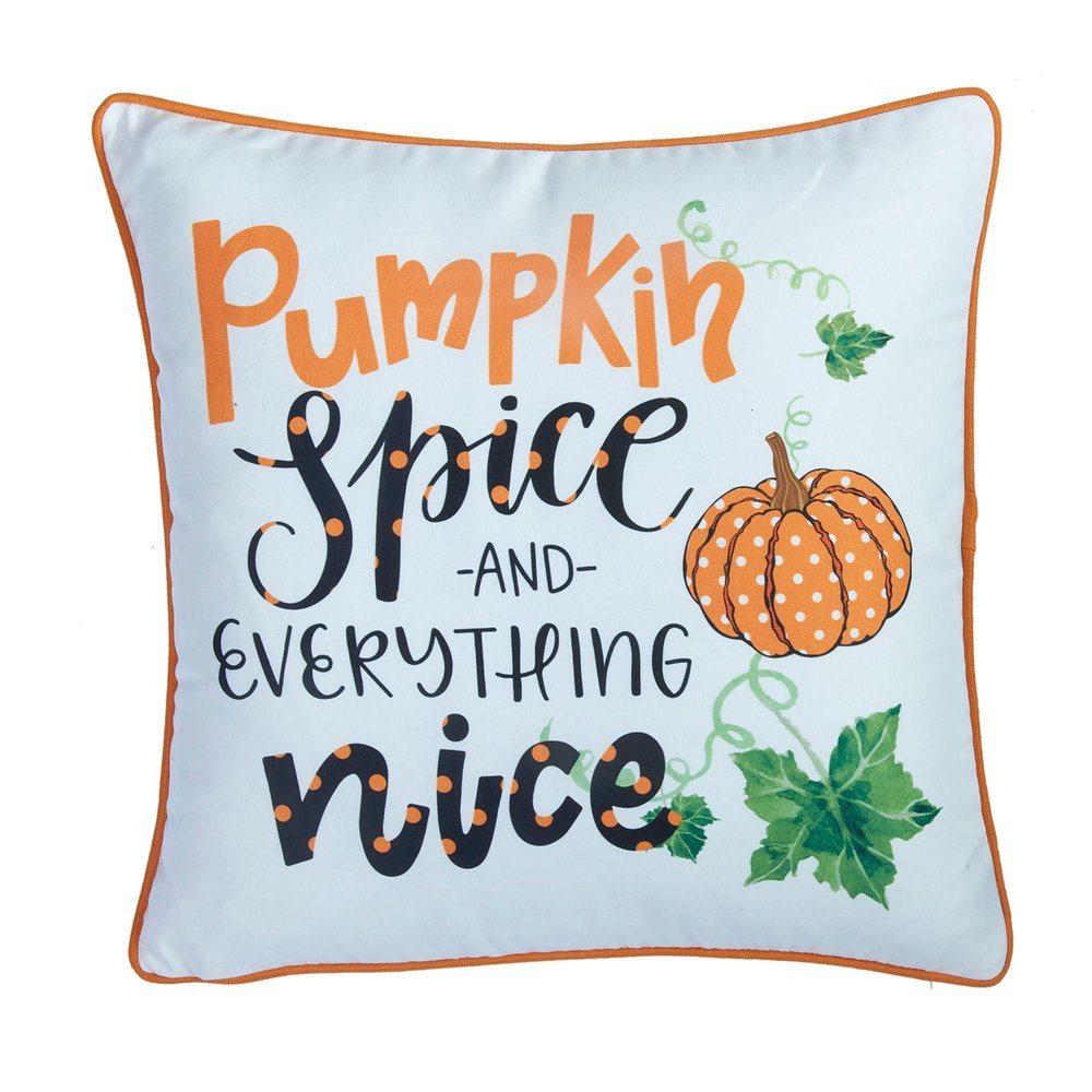 Set of Four 18" Black Orange And White Halloween Pumpkin Text Fabric Throw Pillow Covers
