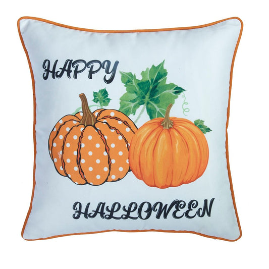 Set of Four 18" Black Orange And White Halloween Pumpkin Text Fabric Throw Pillow Covers