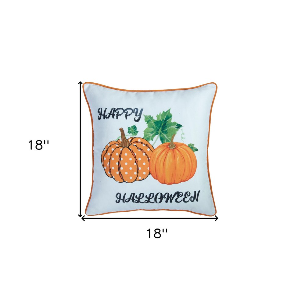 Set of Four 18" Black Orange And White Halloween Pumpkin Text Fabric Throw Pillow Covers