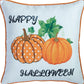Set of Four 18" Black Orange And White Halloween Pumpkin Text Fabric Throw Pillow Covers