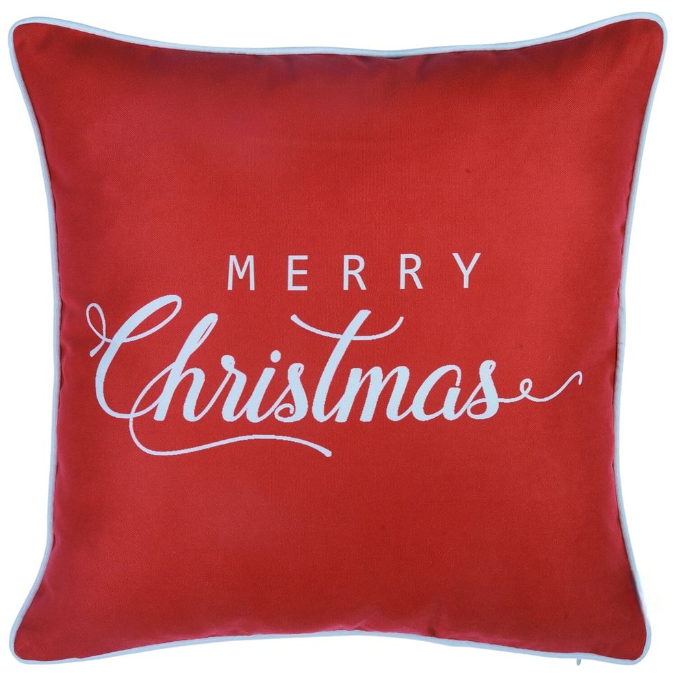 Set of Four 18" Red And White Merry Christmas Christmas Snowflakes Fabric Throw Pillow Covers