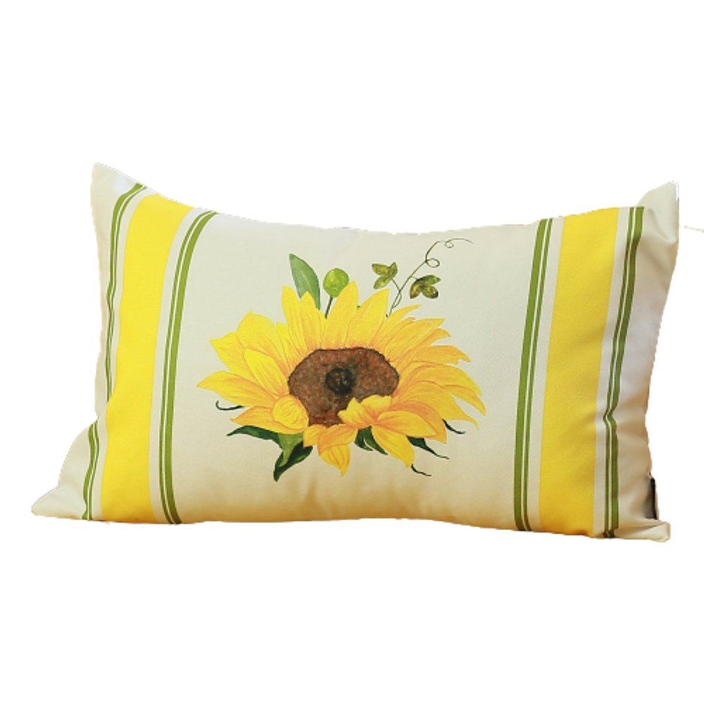 Set of Two 12" X 20" Yellow And White Fabric Lumbar Throw Pillow Covers