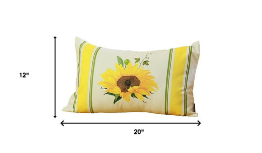 Set of Two 12" X 20" Yellow And White Fabric Lumbar Throw Pillow Covers