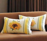 Set of Two 12" X 20" Yellow And White Fabric Lumbar Throw Pillow Covers