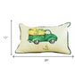 Set of Two 12" X 20" Green And White Pumpkin Truck Pumpkin Fabric Lumbar Throw Pillow Covers