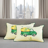 Set of Two 12" X 20" Green And White Pumpkin Truck Pumpkin Fabric Lumbar Throw Pillow Covers