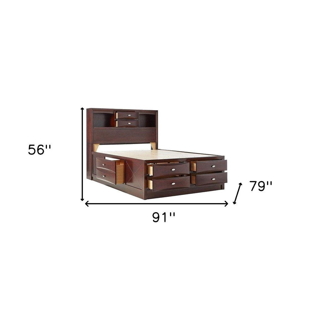 Espresso Wood King With Ten Drawers Bed Frame