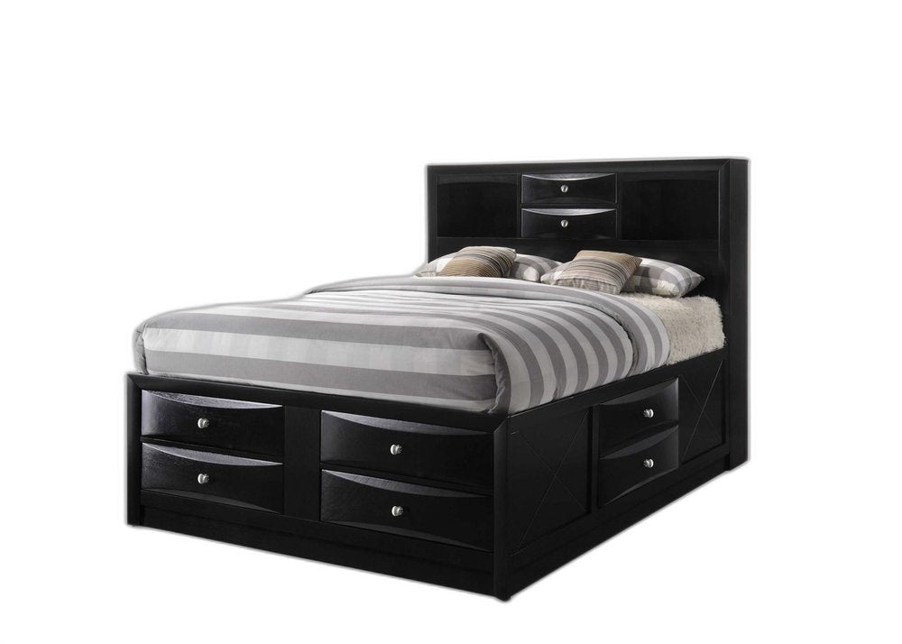 Black Wood King Bed Frame With Drawers